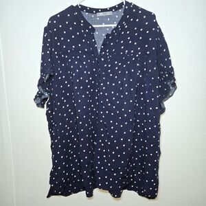 NWT Womens Lee Riders Tunic Blouse Size 1X Navy Polka Dots